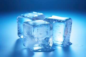 Ice cubes on blue background