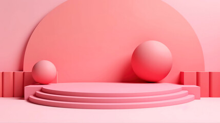 Abstract minimal scene with geometrical forms. Pink podium for your design