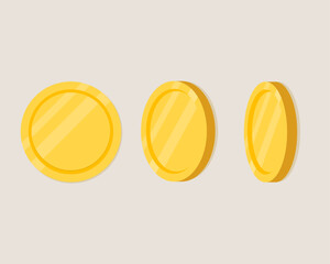 Gold coins. Set of rotation coins.  Flat vector cartoon golden coins  for game and apps. Salary and savings.