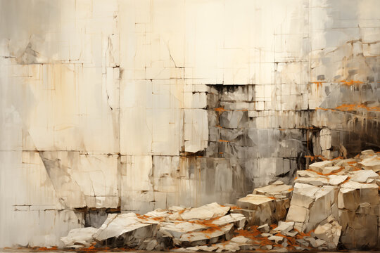 light natural background, rock wall of marble limestone quarry or cliff