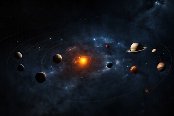 Naklejka premium Outer Space Background With Solar System