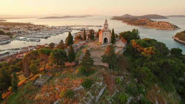 St. Nicholas church and the old town of Tribunj in Dalmatia region of Croatia