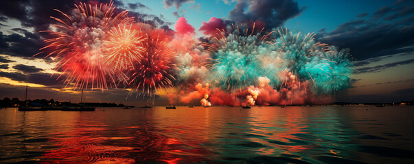 Firework explosion in the night sky celebrating happy new year created by ai