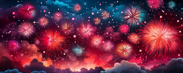Fototapeta na wymiar Firework explosion in the night sky celebrating happy new year created by ai