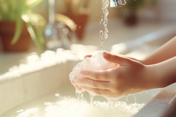 Woman washing her hands under the water tap - obrazy, fototapety, plakaty