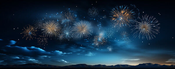 Firework explosion in the night sky celebrating happy new year created by ai