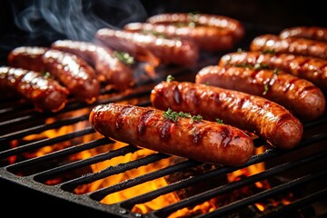 Grilled sausages on the grill