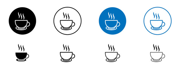 Hot drinks line icon set. Coffee cup vector icon. Hot tea symbol in black and blue color.