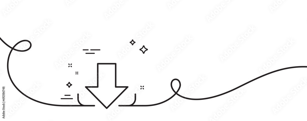 Poster download arrow line icon. continuous one line with curl. down arrowhead symbol. direction or pointer