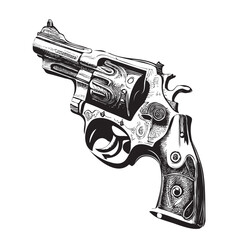 Vintage revolver sketch hand drawn in doodle style illustration - obrazy, fototapety, plakaty