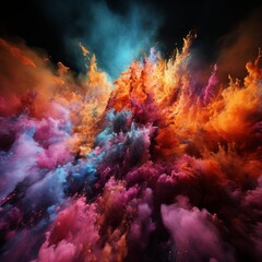 Obraz premium Abstract dynamic explosion of colored powder, Concept: background for creative projects, festival advertising and illustrations of energy and movement. Banner with copy space