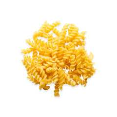 A heap of fusilli pasta on white background. Square format.