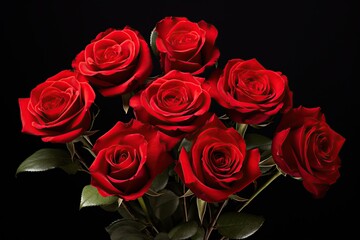 Bouquet of red roses on black background