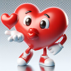 Funny cartoon of a heart sending kisses. Concept of love and passion. Valentine Day. AI generated