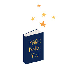 Vector illustration of an open book and stars.