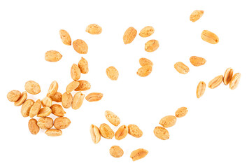 Fried and salted peanuts pile isolated on a white background, top view.