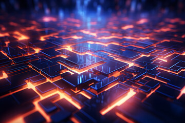 abstract 3d futuristic glowing background with blocks - obrazy, fototapety, plakaty