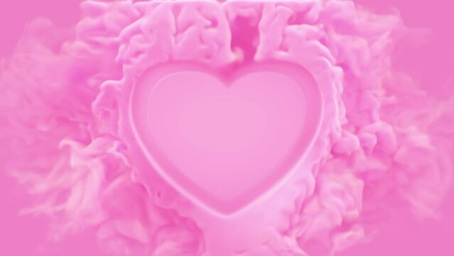Valentine heart animation, love symbol appears from pink paint explosion, vivid pink energy reveals heart symbol. 