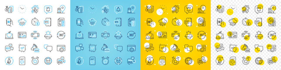 Fototapeta premium Vector icons set of Face detect, Cloud storage and Bid offer line icons pack for web with Full rotation, Accounting wealth, Air conditioning outline icon. Seo gear, Winner podium. Vector