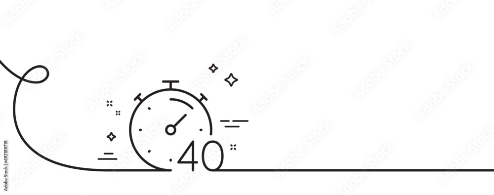 Poster timer 40 minutes line icon. continuous one line with curl. stopwatch time sign. countdown clock symb
