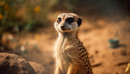 Fototapeta premium Small meerkat sitting alert, watching nature beauty in Africa generative AI