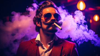  A beautiful hipster having a fake distinguished mustaches