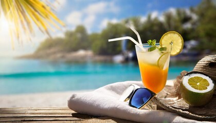Obraz premium Refreshing drink by the beach
