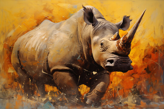 Wild African Rhino Acrylic on Painting Digital Art