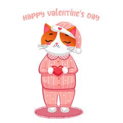 Vector kitten holding a heart on valentine's day 
