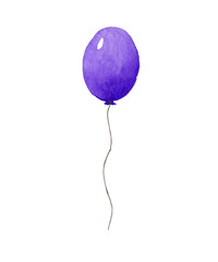 Watercolor purple balloon isolated. Hand-painted watercolor illustration. Print for wedding, holiday, logo design, postcard. Art for card, posters