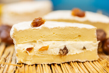 camembert with chestnut and mascarpone layer ready to eat healthy eating cooking appetizer meal food snack on the table copy space food background rustic top view