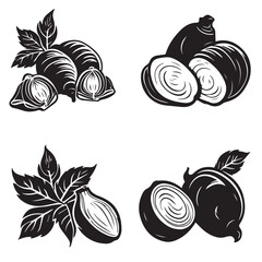 Sweet Potato silhouettes and icons. Black flat color simple elegant white background Sweet Potato animal vector and illustration.