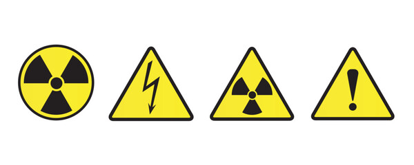 Set of triangle yellow warning sign. Vector, illustration