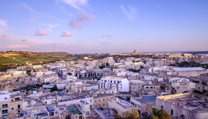Fototapeta na wymiar Views towards the city and Church from Citadella in Victoria, Gozo, Malta, Europe, January 11, 2022.