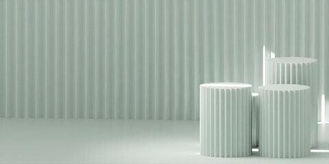 Product Podium - aqua Podium, aqua Background. 3D Illustration. Light coming from left window

