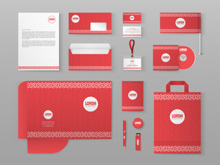 Red stationery template design with ethnic pattern.Set of business corporate identity mock up. Documentation for business.
