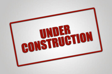 under construction. A red stamp illustration isolated on light grey background.