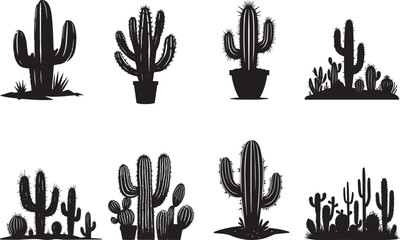  Cactus Silhouettes EPS Amazing Vector