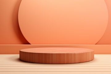 wooden  podiums background in color of the year 2024 Peach Fuzz