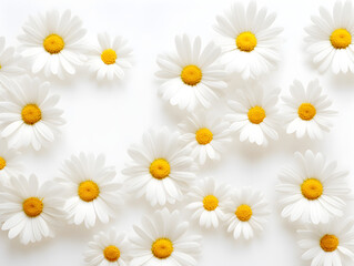 Fototapeta premium White Daisy chamomile flowers on white background 