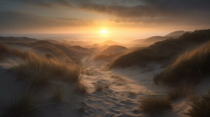 Fototapeta na wymiar Coastal Serenity Unveiled: Experience the Breathtaking Tranquility of the North Sea Dunes!