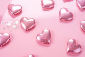 Obraz premium Pink hearts on a pink background 