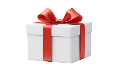 White Gift Box with Red Bow Packaging Isolated on Transparent Background PNG.