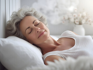 A senior woman peacefully asleep in her bed - Powered by Adobe