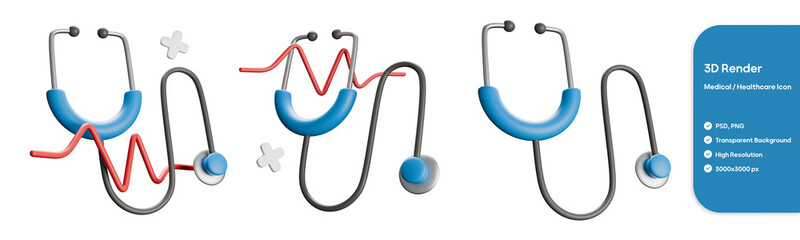 3d render of stethoscope medical icon collection