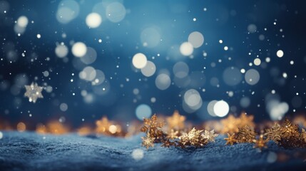 Chrismast background with bokeh lights and snow