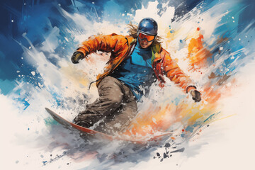 snowboarding art painting Generative AI