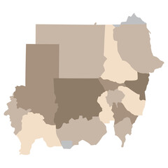 Sudan map. Map of Sudan in administrative states regions in multicolor