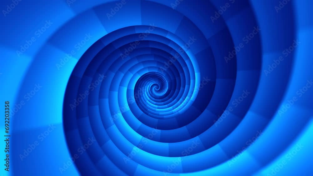 Poster minimal spiral in infinite rotation. abstract background in blue color. dizzy concentric pattern. re