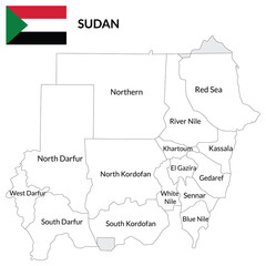 Sudan map. Map of Sudan with Sudan national flag.